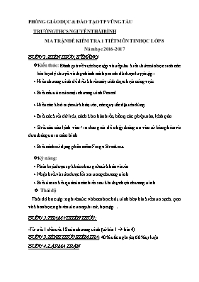 Đề kiểm tra một tiết Tin học 8 (Có đáp án) - Năm học 2016-2017 - Trường THCS Nguyễn Thái Bình